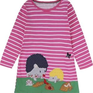 New pink Striped Dress with Hedgehog Design 2T